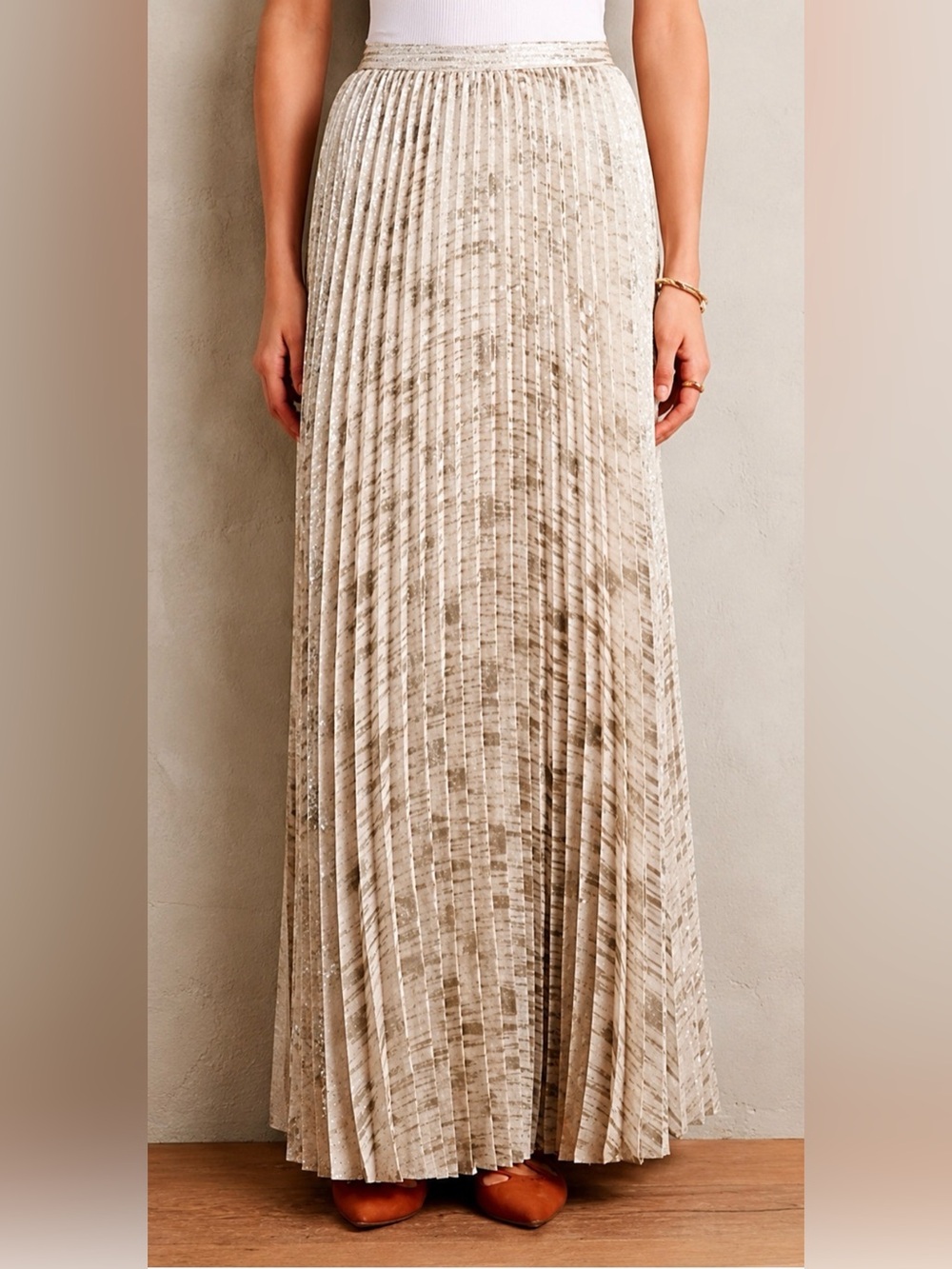 MOULINETTE SOEURS Anthropologie Gold Shimmer Pleated Skirt